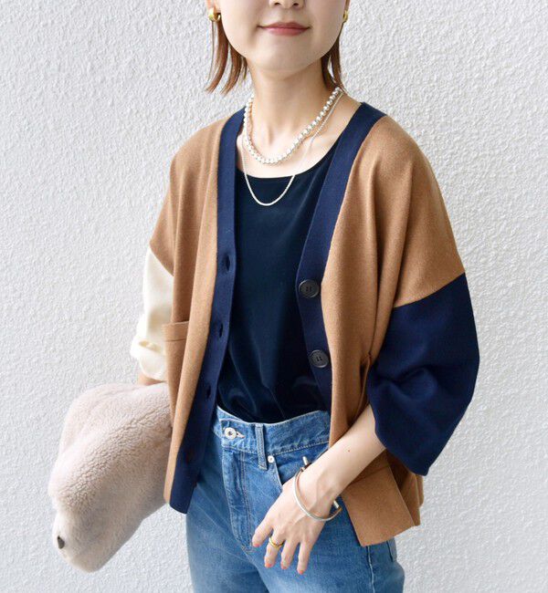 SHIPS for women「【WEB限定】〈手洗い可能〉配色 ポケット カーディガン」|カーディガン|