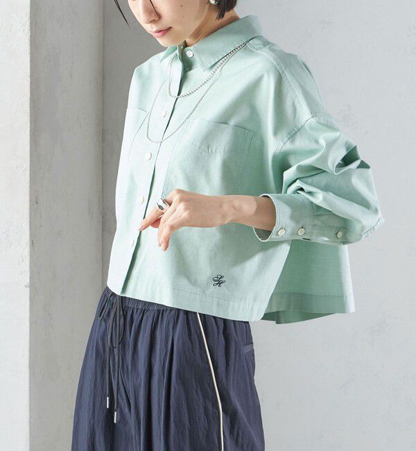 SHIPS for women「〈洗濯機可能〉ピン オックス 刺繍 クロップド シャツ」|シャツ・ブラウス|グリーン