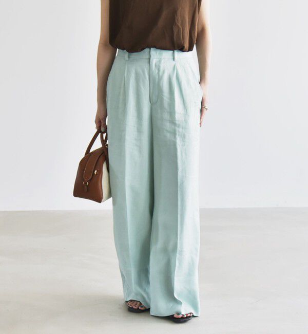 quaranciel「quaranciel:〈洗濯機可能〉リネン ミックス ワイド タック イージー パンツ」|スラックス|