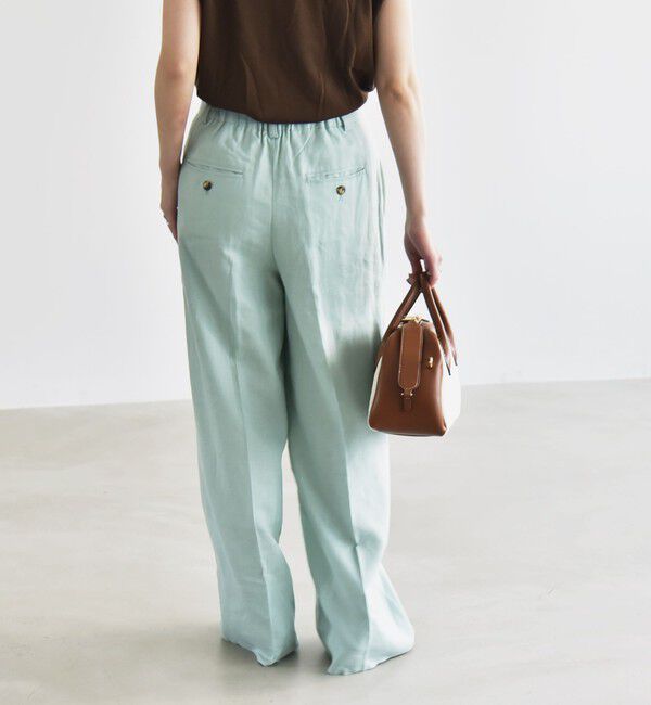 quaranciel「quaranciel:〈洗濯機可能〉リネン ミックス ワイド タック イージー パンツ」|スラックス|