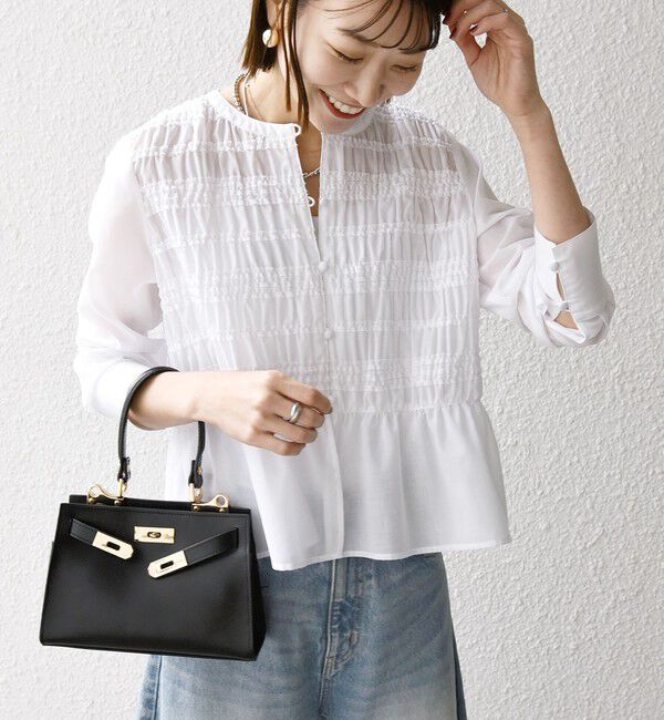 SHIPS any「《一部追加予約》【WEB限定】SHIPS any:〈洗濯機可能〉シアー シャーリング プチフリル ペプラム ブラウス」|シャツ・ブラウス|