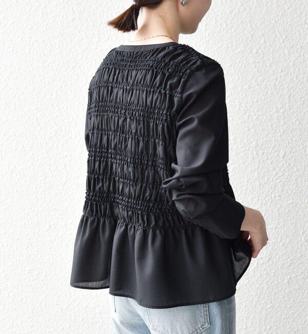 SHIPS any「《一部追加予約》【WEB限定】SHIPS any:〈洗濯機可能〉シアー シャーリング プチフリル ペプラム ブラウス」|シャツ・ブラウス|