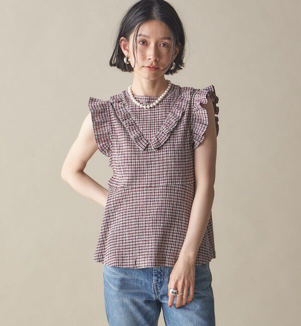 SHIPS for women「NINE CASE:〈手洗い可能〉フリル ノースリーブ トップス」|その他|ワイン