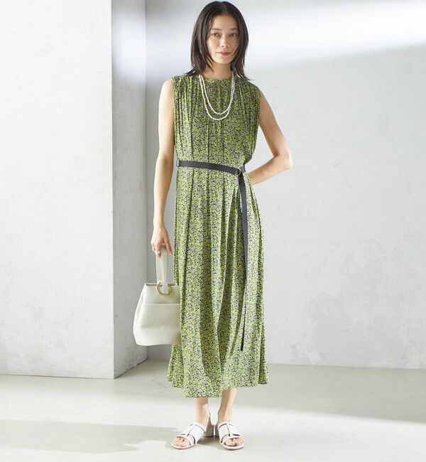 SHIPS for women「〈手洗い可能〉割繊 フラワー プリント ノースリーブ ワンピース」|ワンピース|