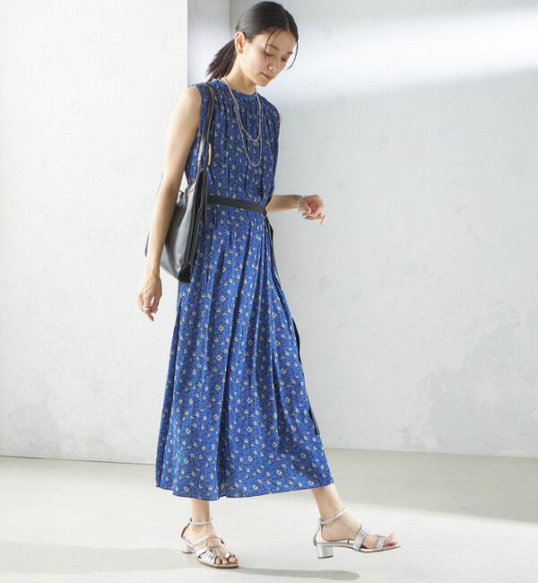 SHIPS for women「〈手洗い可能〉割繊 フラワー プリント ノースリーブ ワンピース」|ワンピース|