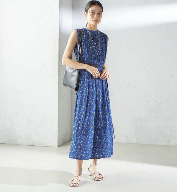 SHIPS for women「〈手洗い可能〉割繊 フラワー プリント ノースリーブ ワンピース」|ワンピース|