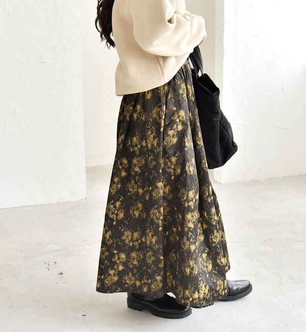 quaranciel「quaranciel:〈洗濯機可能〉フラワー ジャカード タック ギャザー フレア スカート」|フレア|