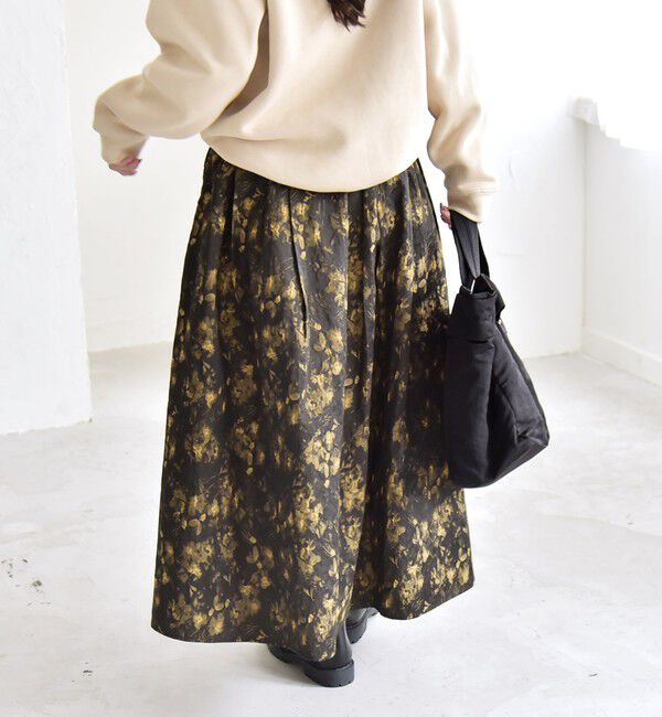 quaranciel「quaranciel:〈洗濯機可能〉フラワー ジャカード タック ギャザー フレア スカート」|フレア|