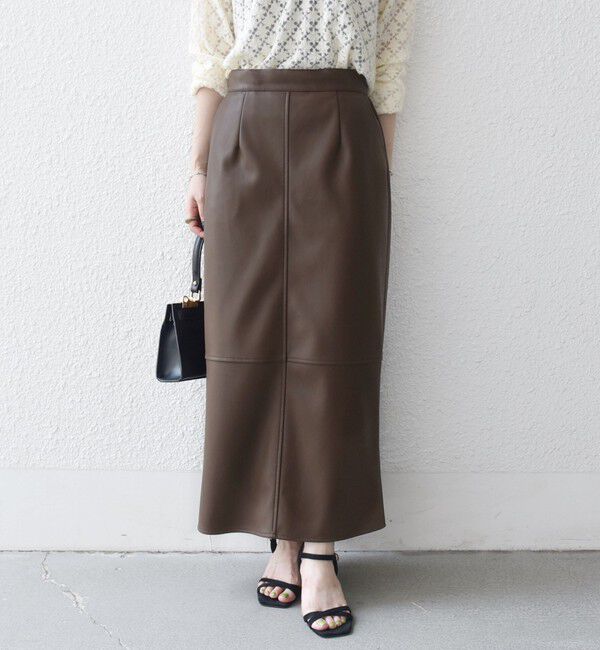 SHIPS any「SHIPS any: クロス ステッチ Iライン スカート」|タイト|ブラウン