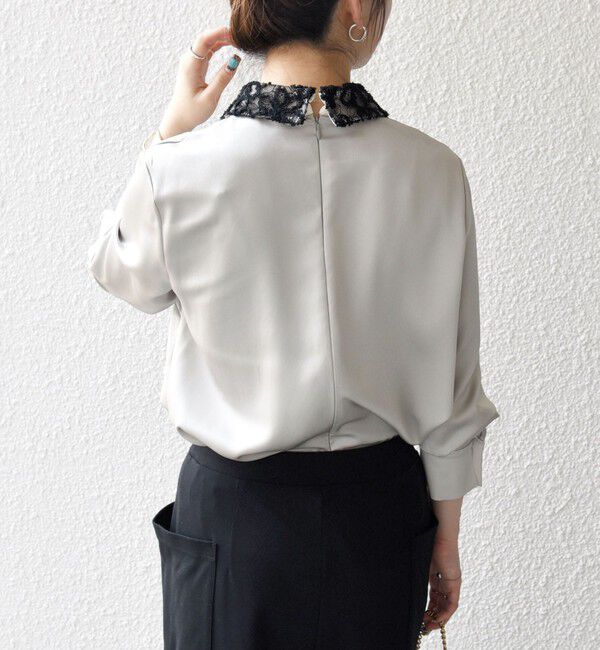 SHIPS any「SHIPS any:〈洗濯機可能〉サテン レースカラー ブラウス」|シャツ・ブラウス|