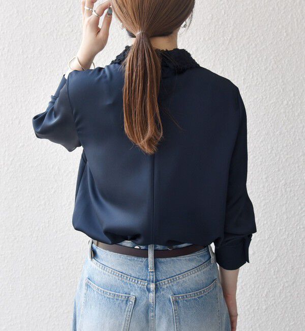 SHIPS any「SHIPS any:〈洗濯機可能〉サテン レースカラー ブラウス」|シャツ・ブラウス|