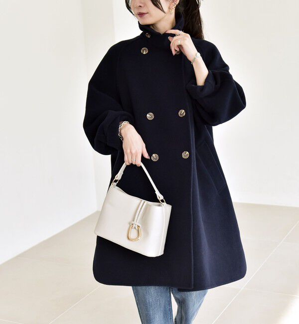 quaranciel「quaranciel: リバー スタンド & テーラード ダブルブレスト Aライン コート」|その他|ネイビー