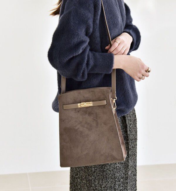 quaranciel「quaranciel: ベルトデザイン スクエア ショルダー バッグ」|ショルダー・メッセンジャー|チャコールグレー