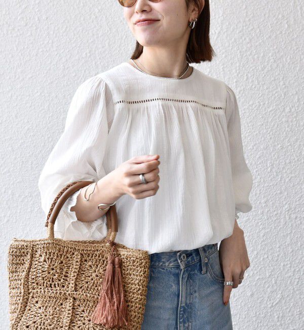 SHIPS any「《予約》SHIPS any:〈洗濯機可能〉コットン ミックス ハシゴ レース ギャザー ブラウス」|シャツ・ブラウス|