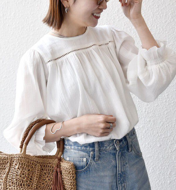 SHIPS any「《予約》SHIPS any:〈洗濯機可能〉コットン ミックス ハシゴ レース ギャザー ブラウス」|シャツ・ブラウス|