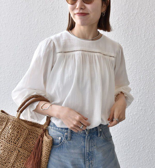 SHIPS any「《予約》SHIPS any:〈洗濯機可能〉コットン ミックス ハシゴ レース ギャザー ブラウス」|シャツ・ブラウス|