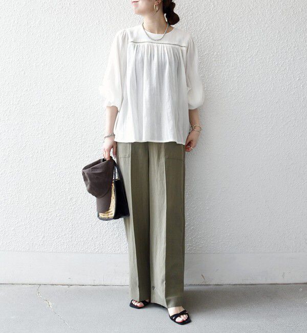 SHIPS any「《予約》SHIPS any:〈洗濯機可能〉コットン ミックス ハシゴ レース ギャザー ブラウス」|シャツ・ブラウス|