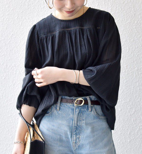 SHIPS any「《予約》SHIPS any:〈洗濯機可能〉コットン ミックス ハシゴ レース ギャザー ブラウス」|シャツ・ブラウス|