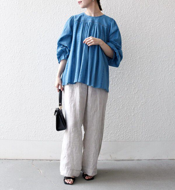 SHIPS any「《予約》SHIPS any:〈洗濯機可能〉コットン ミックス ハシゴ レース ギャザー ブラウス」|シャツ・ブラウス|