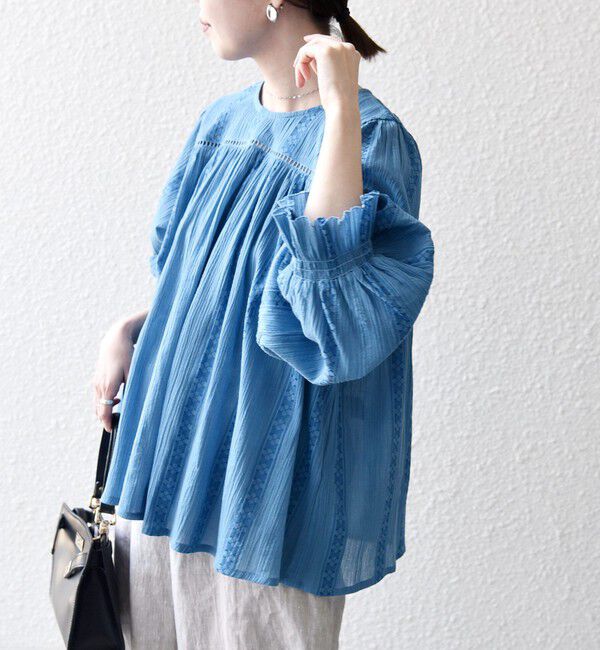 SHIPS any「《予約》SHIPS any:〈洗濯機可能〉コットン ミックス ハシゴ レース ギャザー ブラウス」|シャツ・ブラウス|