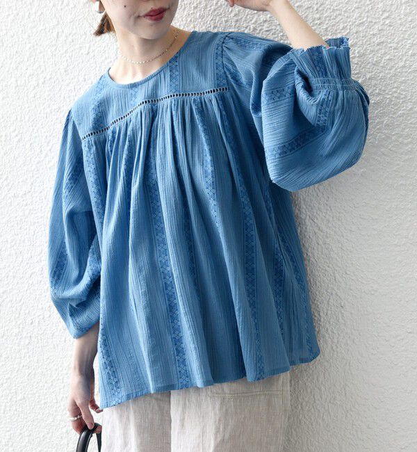 SHIPS any「《予約》SHIPS any:〈洗濯機可能〉コットン ミックス ハシゴ レース ギャザー ブラウス」|シャツ・ブラウス|