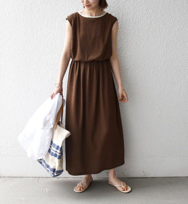 SHIPS any「《予約》SHIPS any:〈洗濯機可能〉ブラウジング バイカラー フレンチスリーブ ワンピース」|ワンピース|