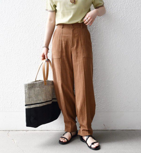 SHIPS any「《予約》SHIPS any:〈手洗い可能〉センター プレス アジャスト ボタン ベイカー パンツ」|その他|ブラウン