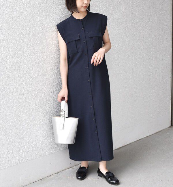 SHIPS Colors 「《予約》SHIPS Colors:〈手洗い可能〉サイド ベルト シャツ ワンピース◆」|ワンピース|ネイビー