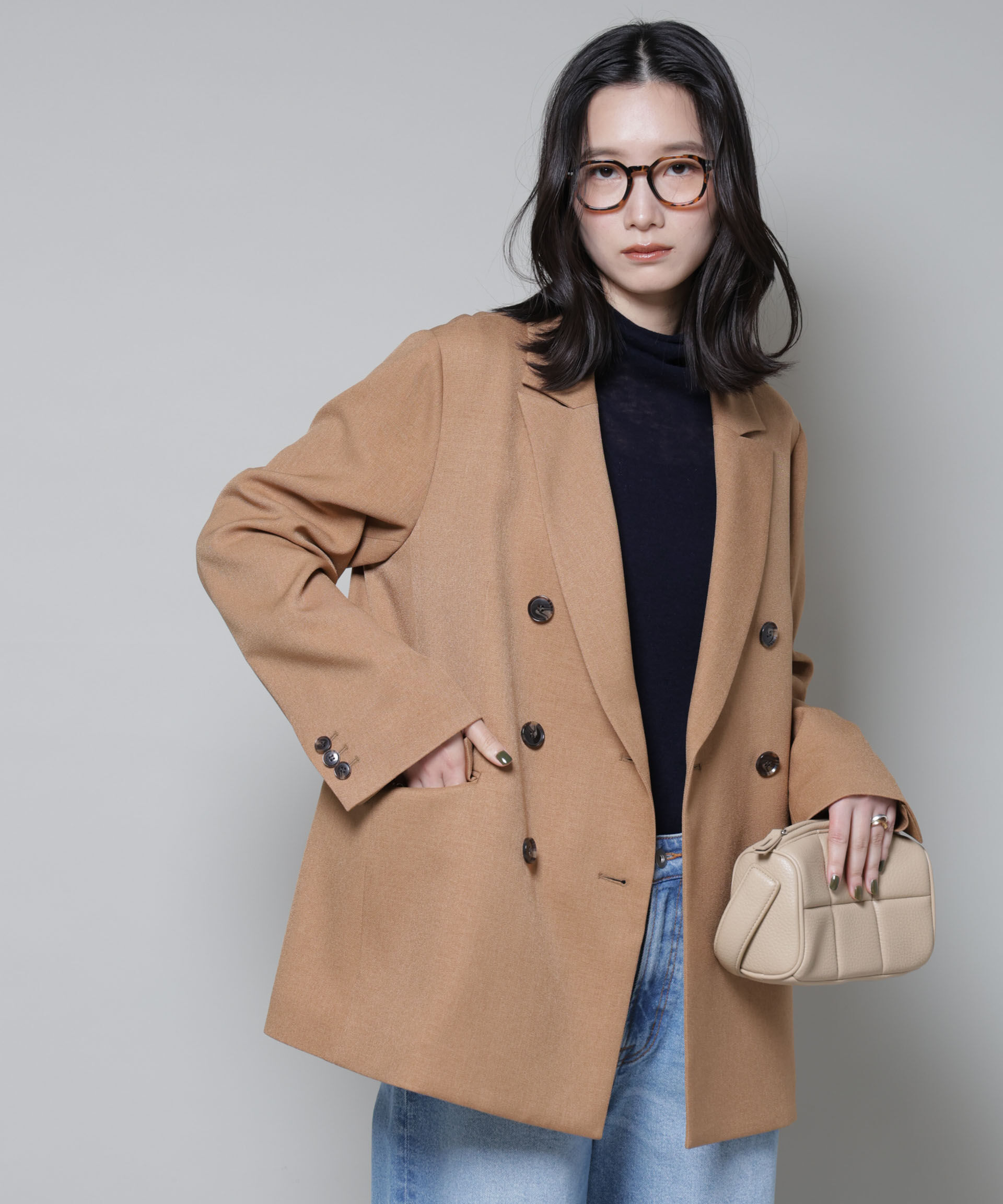 nano･universe「ストレッチサージダブルジャケット(セットアップ可)」|テーラードジャケット|ベージュ