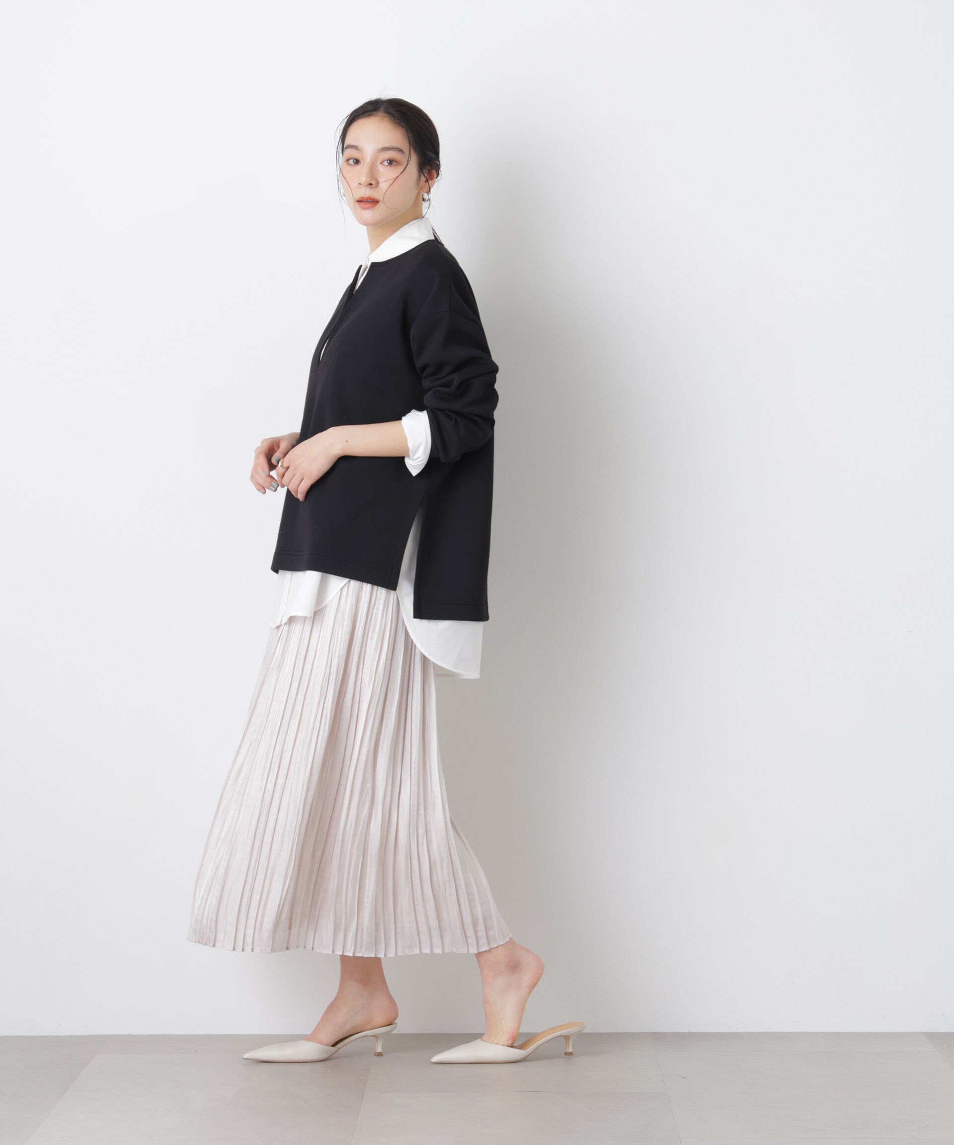 nano･universe「シャイニーサテンプリーツスカート」|スカート|