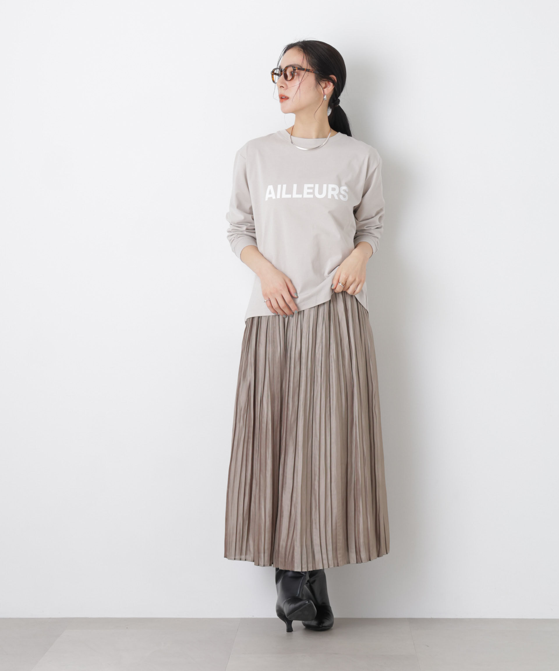 nano･universe「シャイニーサテンプリーツスカート」|スカート|