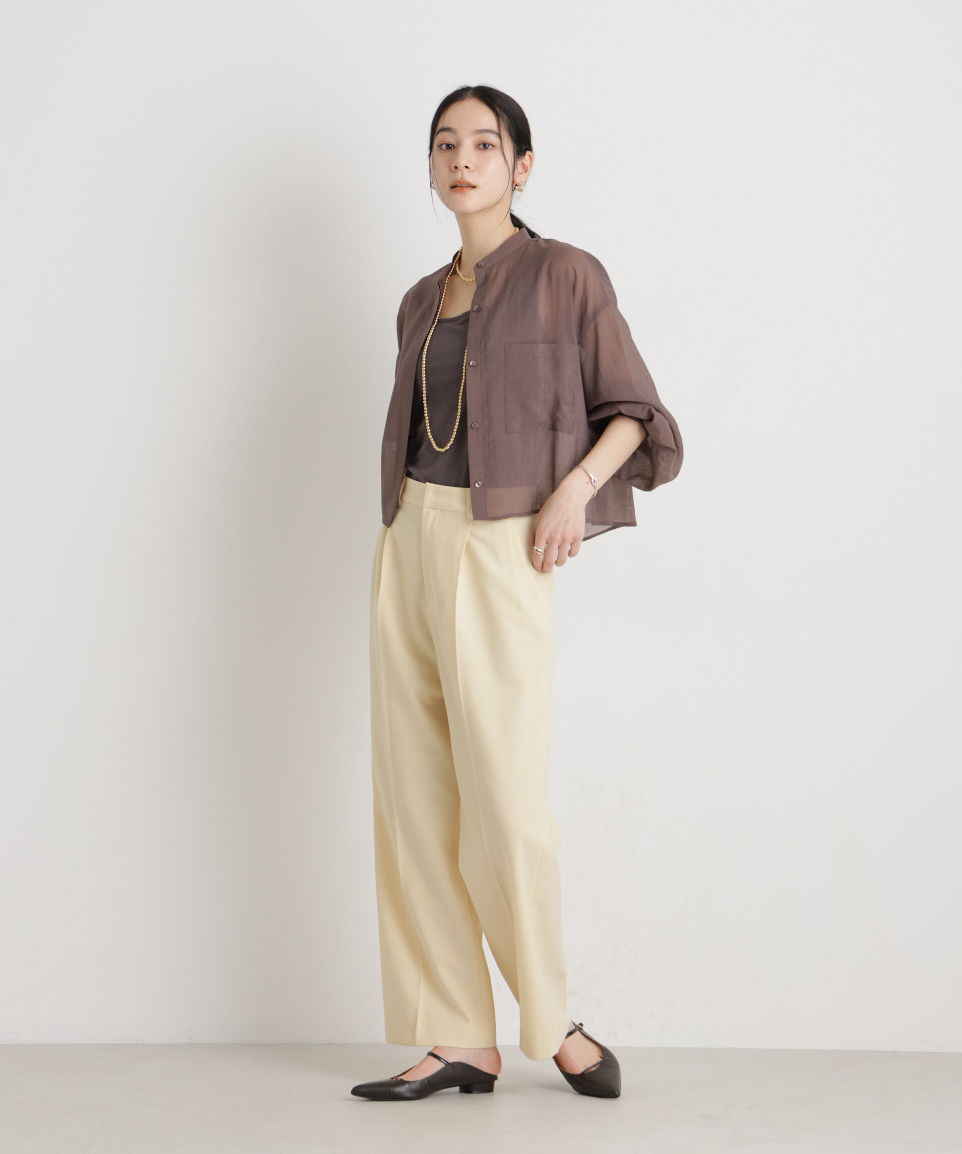 nano･universe「ライトファンクションタックセミワイドパンツ」|チノ|