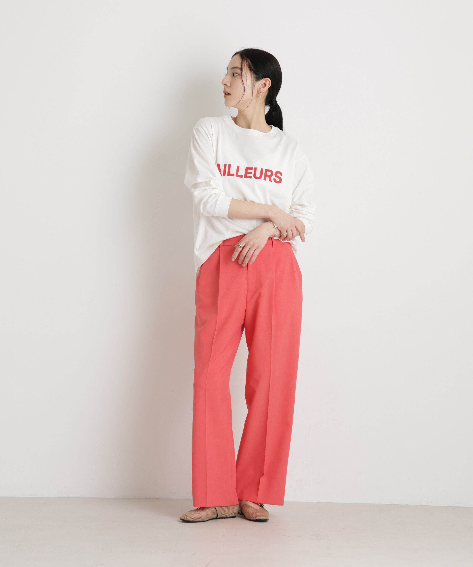 nano･universe「ライトファンクションタックセミワイドパンツ」|チノ|