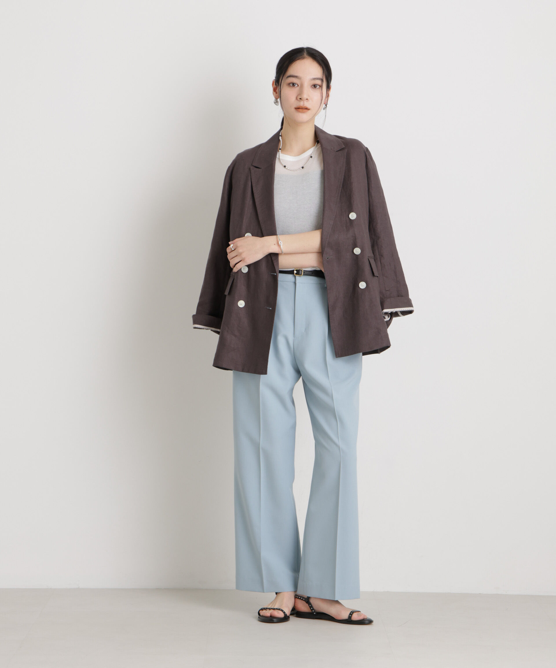 nano･universe「ライトファンクションタックセミワイドパンツ」|チノ|