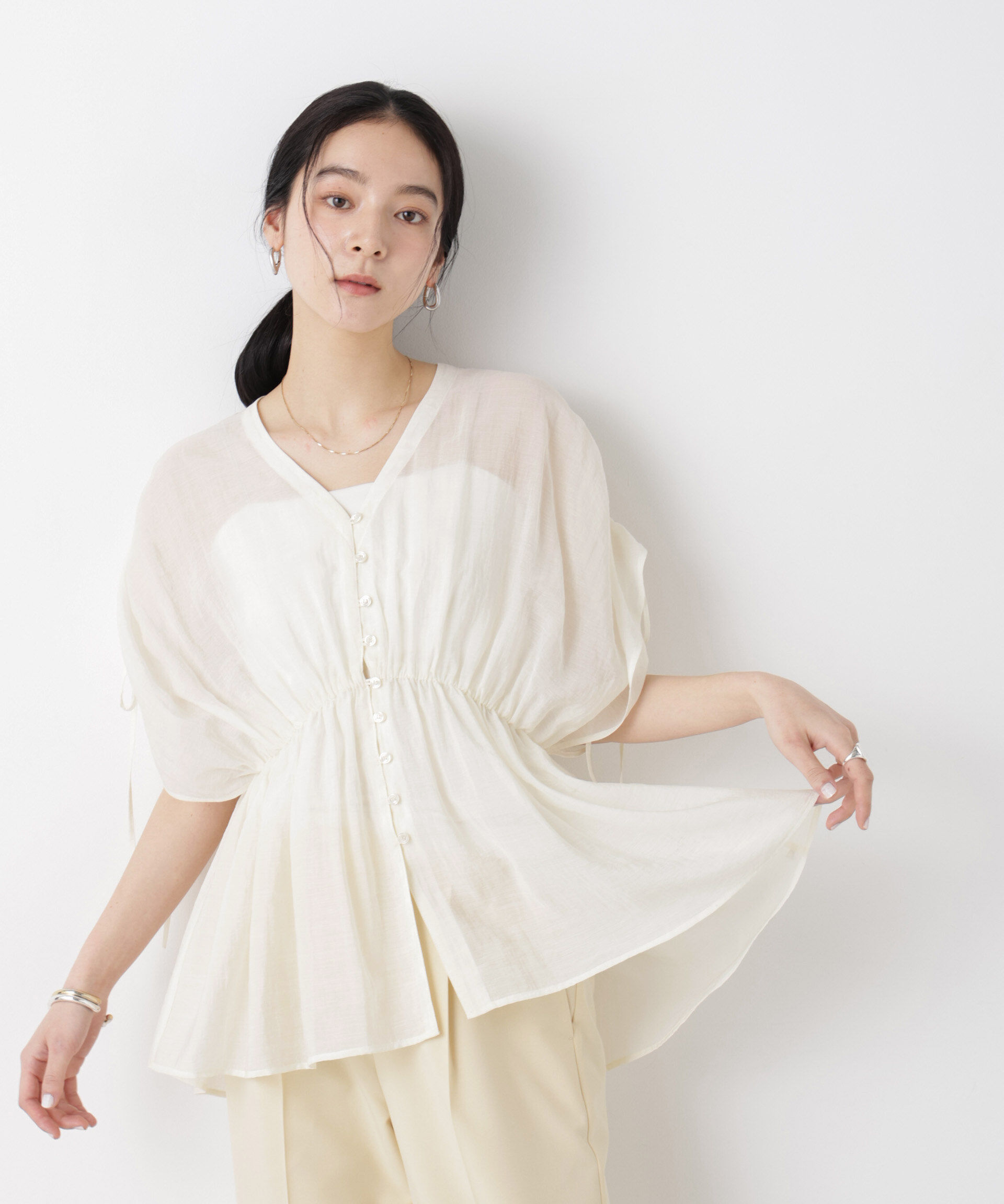 nano･universe「ギャザーペプラムシアーブラウス」|シャツ・ブラウス|