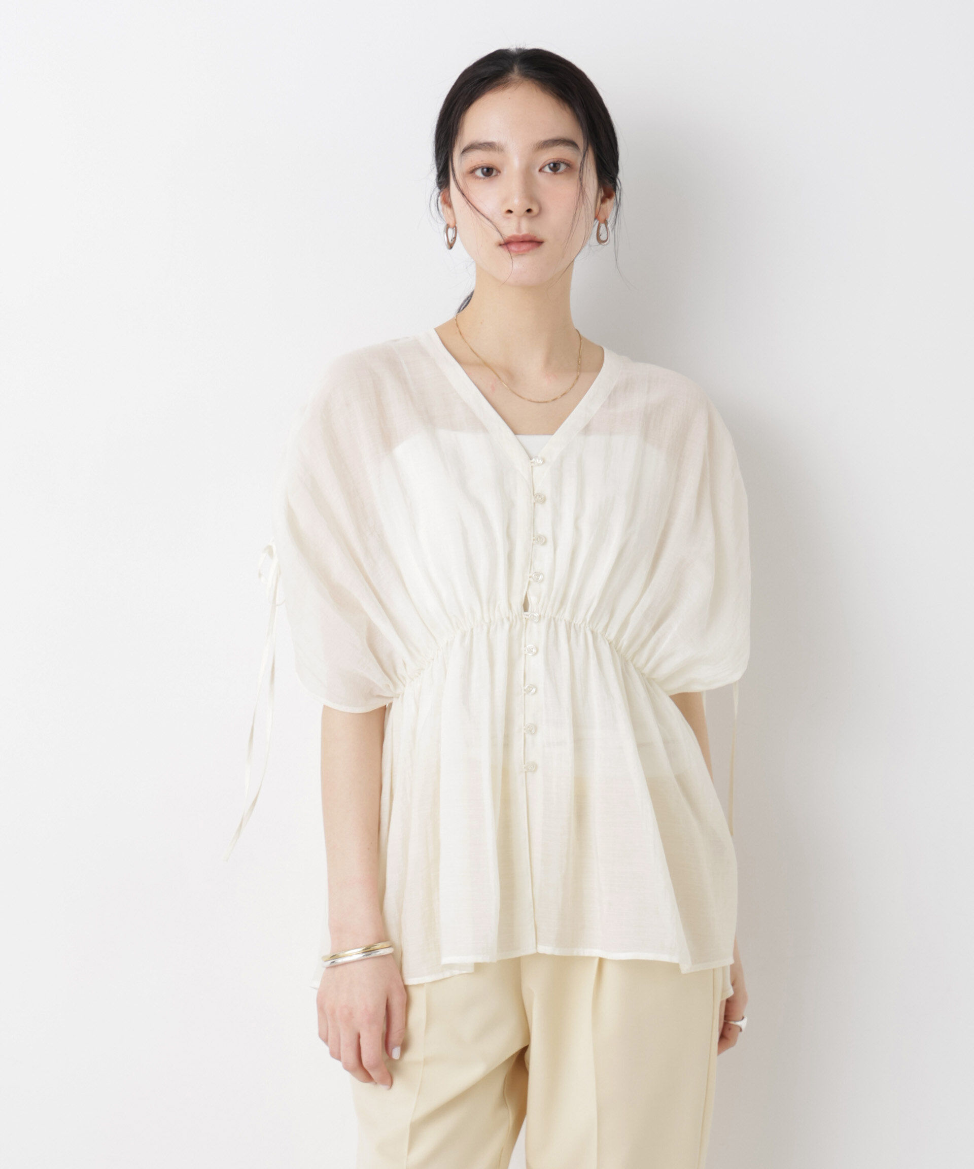 nano･universe「ギャザーペプラムシアーブラウス」|シャツ・ブラウス|