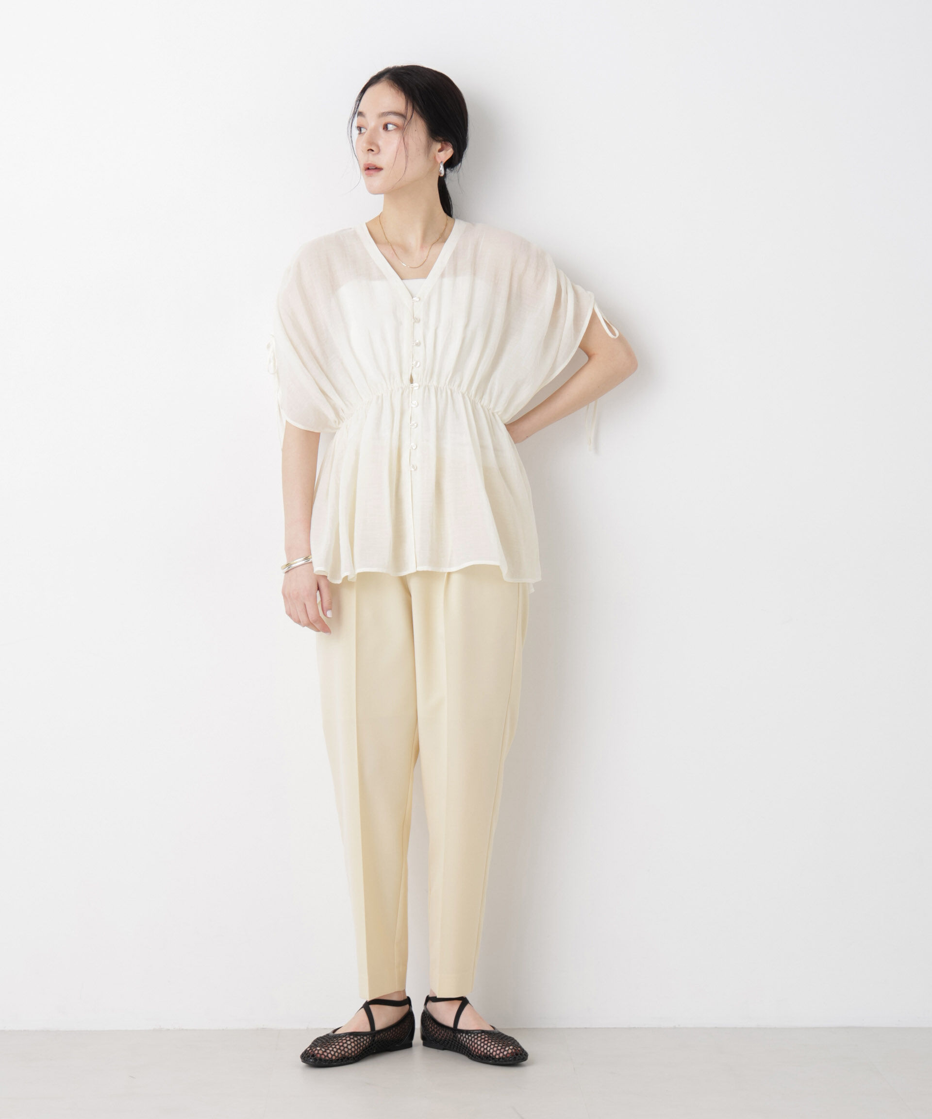 nano･universe「ギャザーペプラムシアーブラウス」|シャツ・ブラウス|