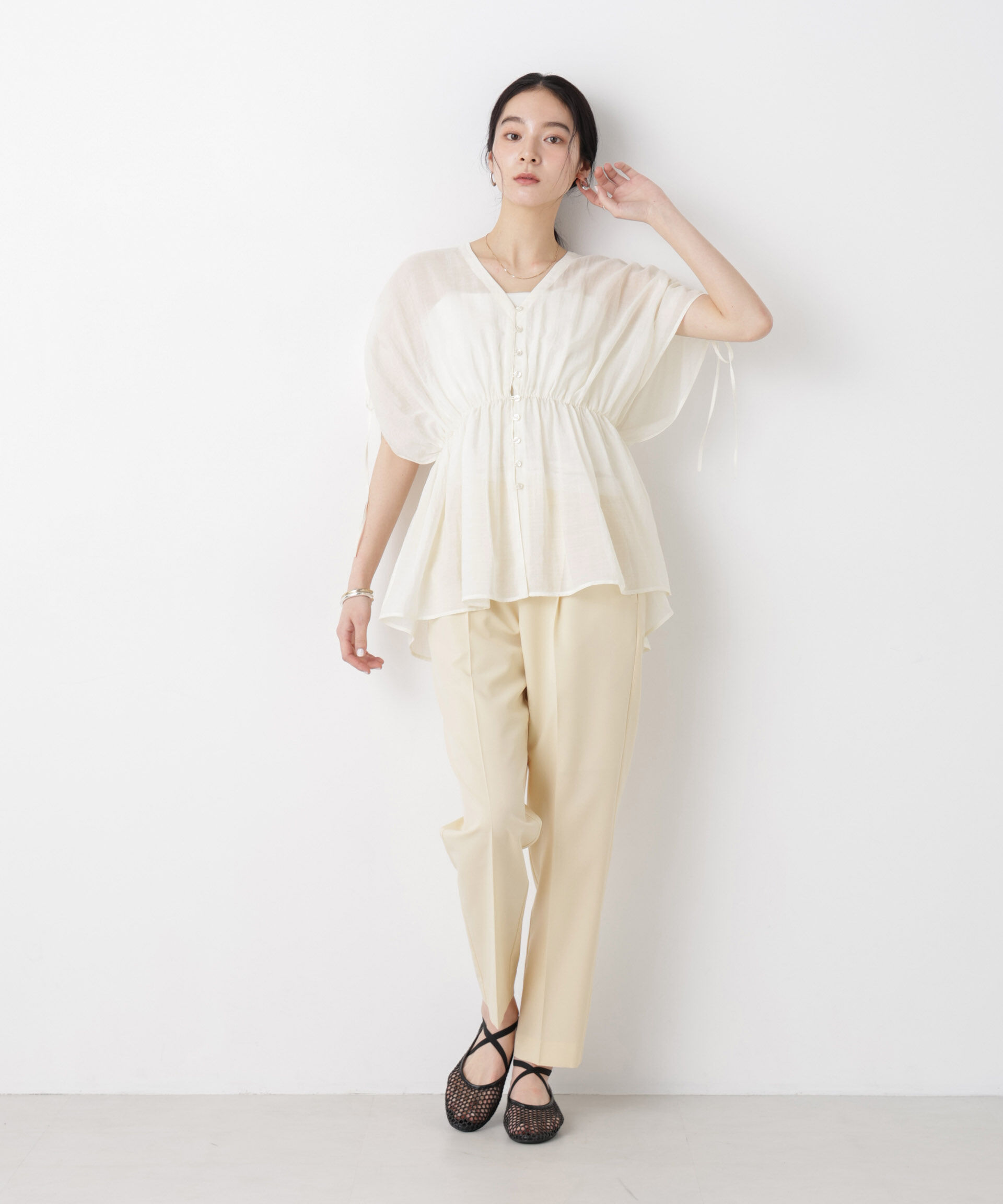 nano･universe「ギャザーペプラムシアーブラウス」|シャツ・ブラウス|