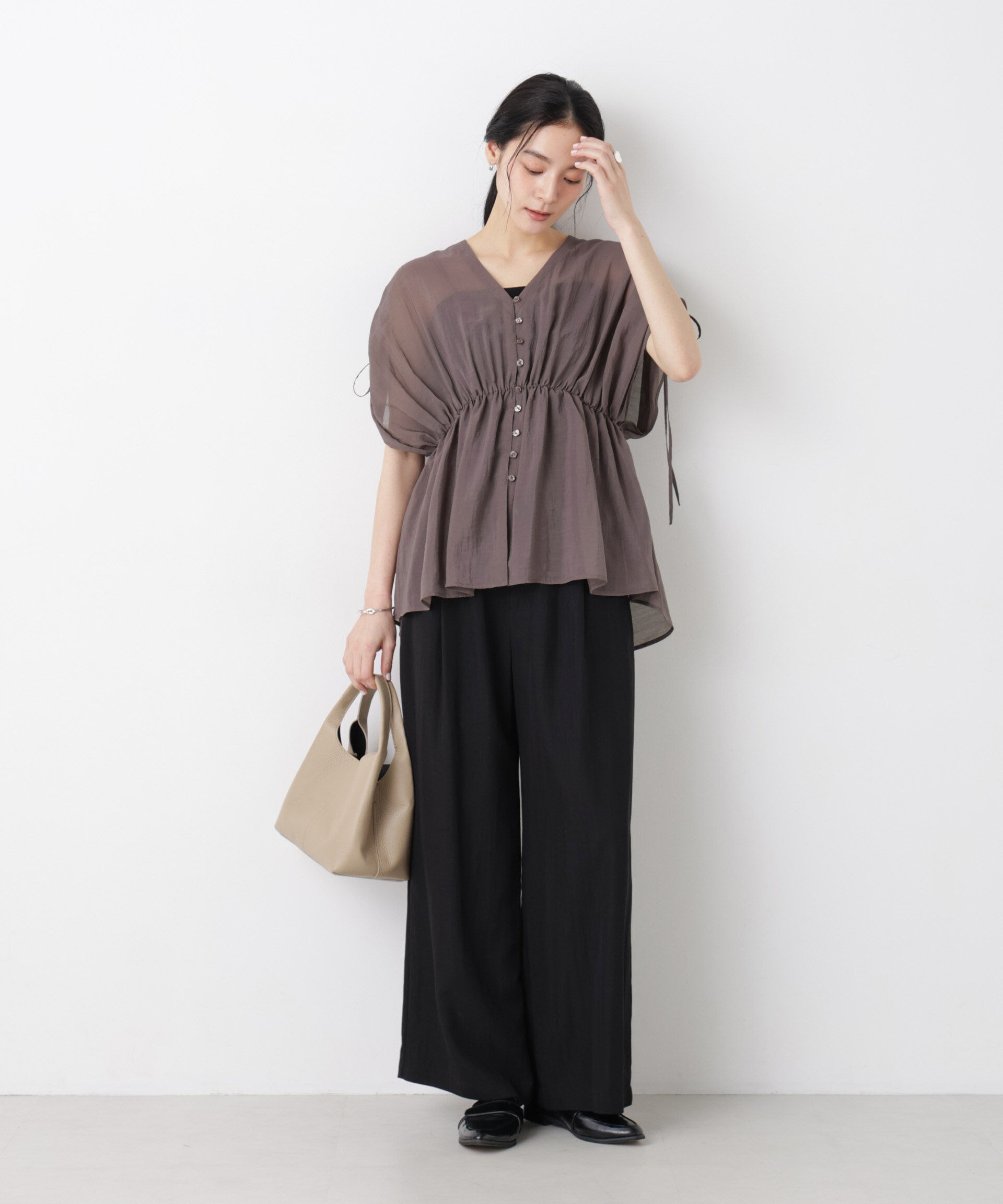 nano･universe「ギャザーペプラムシアーブラウス」|シャツ・ブラウス|