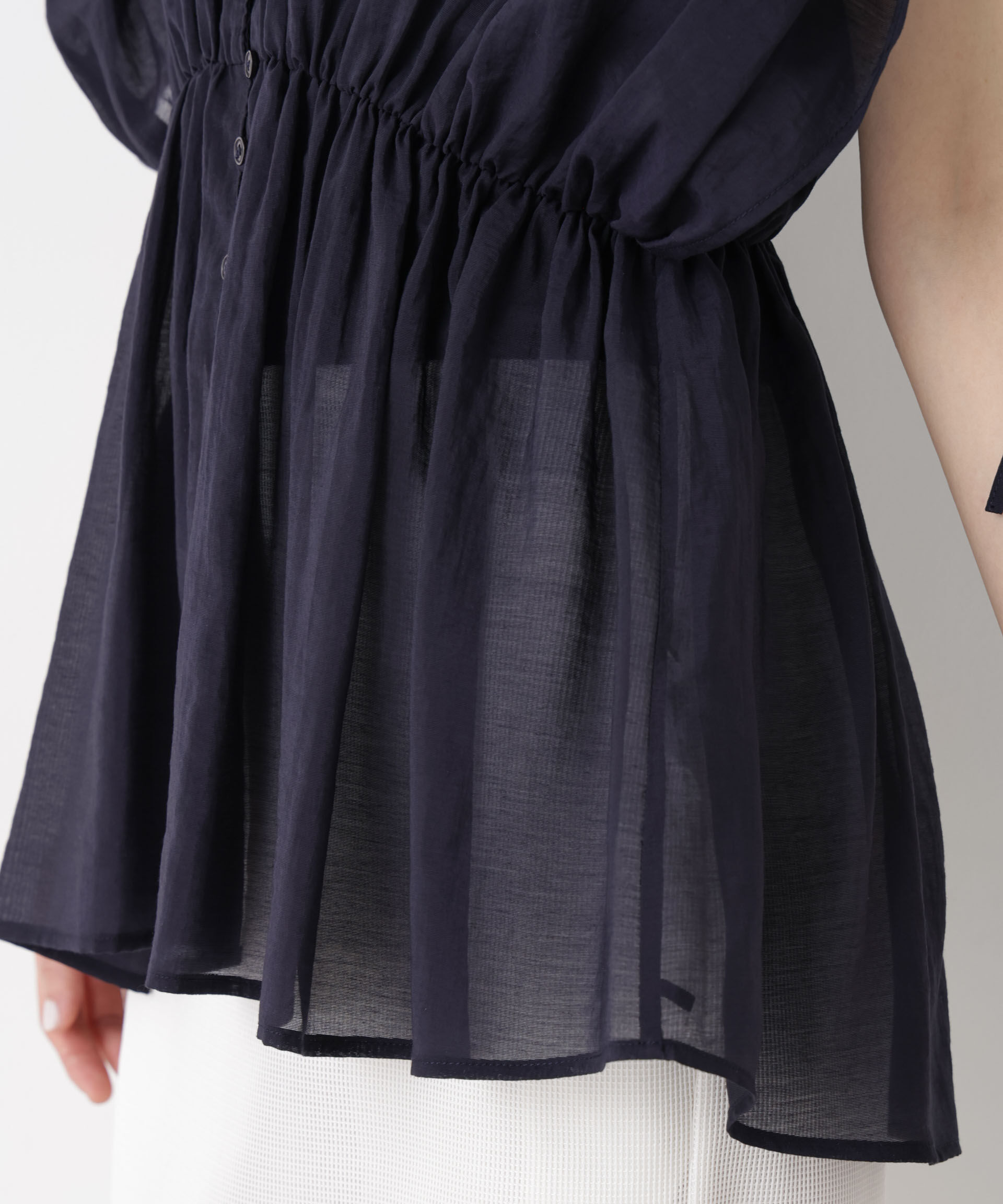 nano･universe「ギャザーペプラムシアーブラウス」|シャツ・ブラウス|