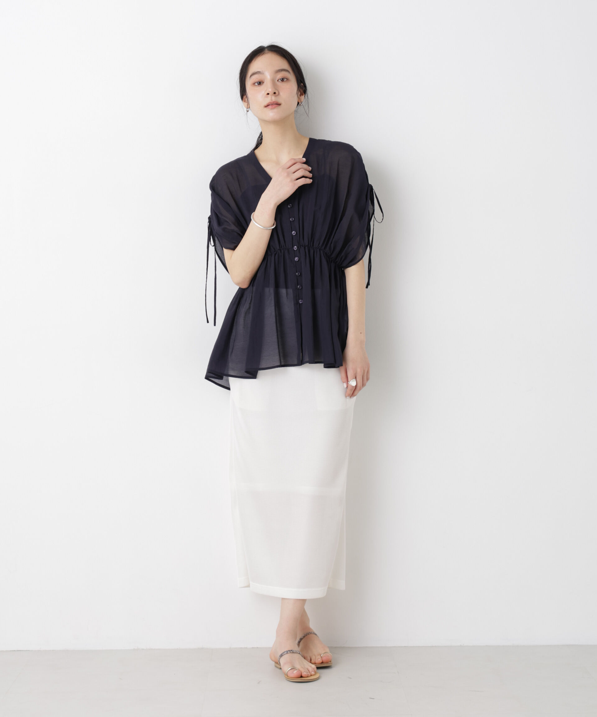 nano･universe「ギャザーペプラムシアーブラウス」|シャツ・ブラウス|