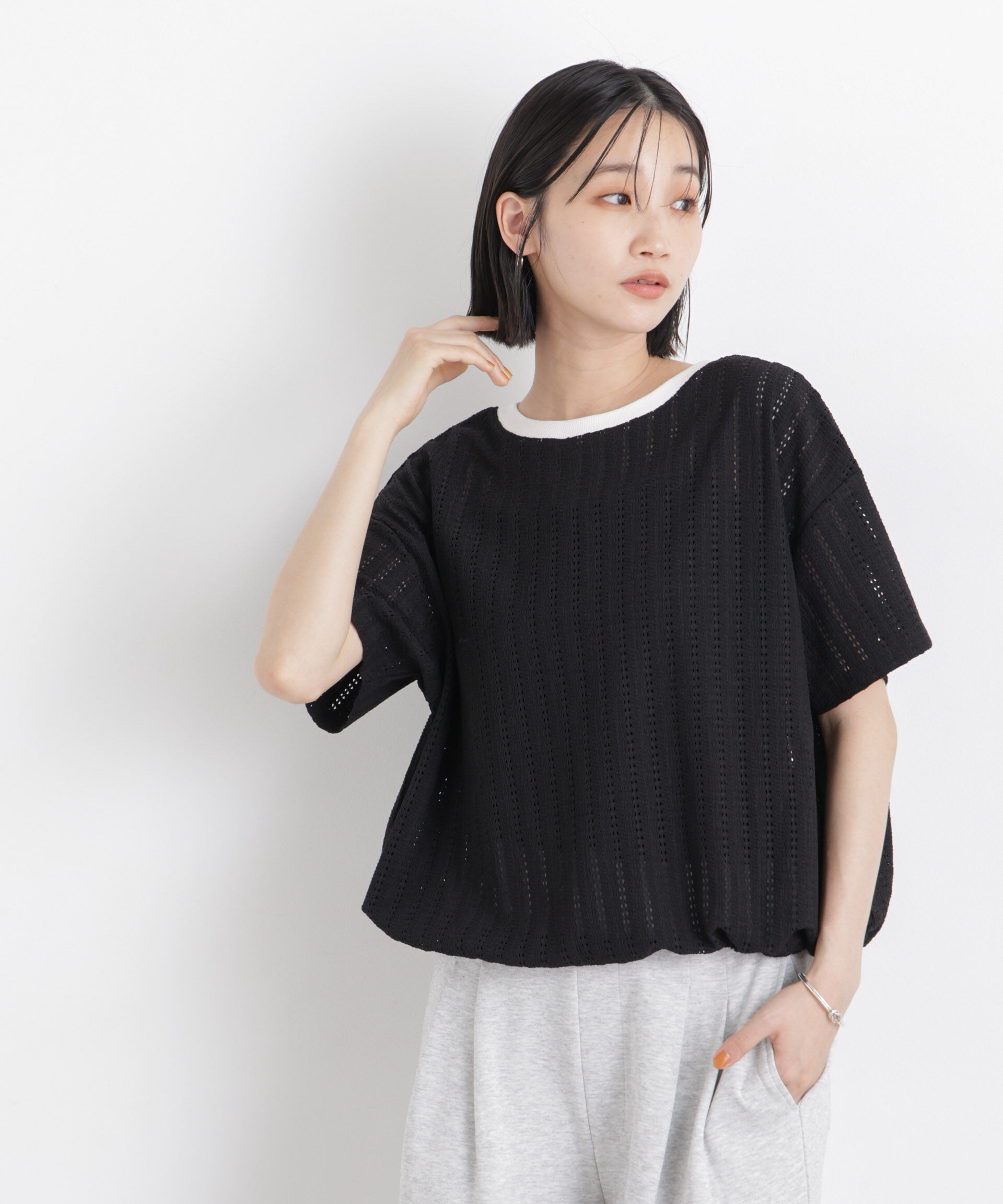 nano･universe「カットジャガードドロストヘムトップス」|Tシャツ・カットソー|