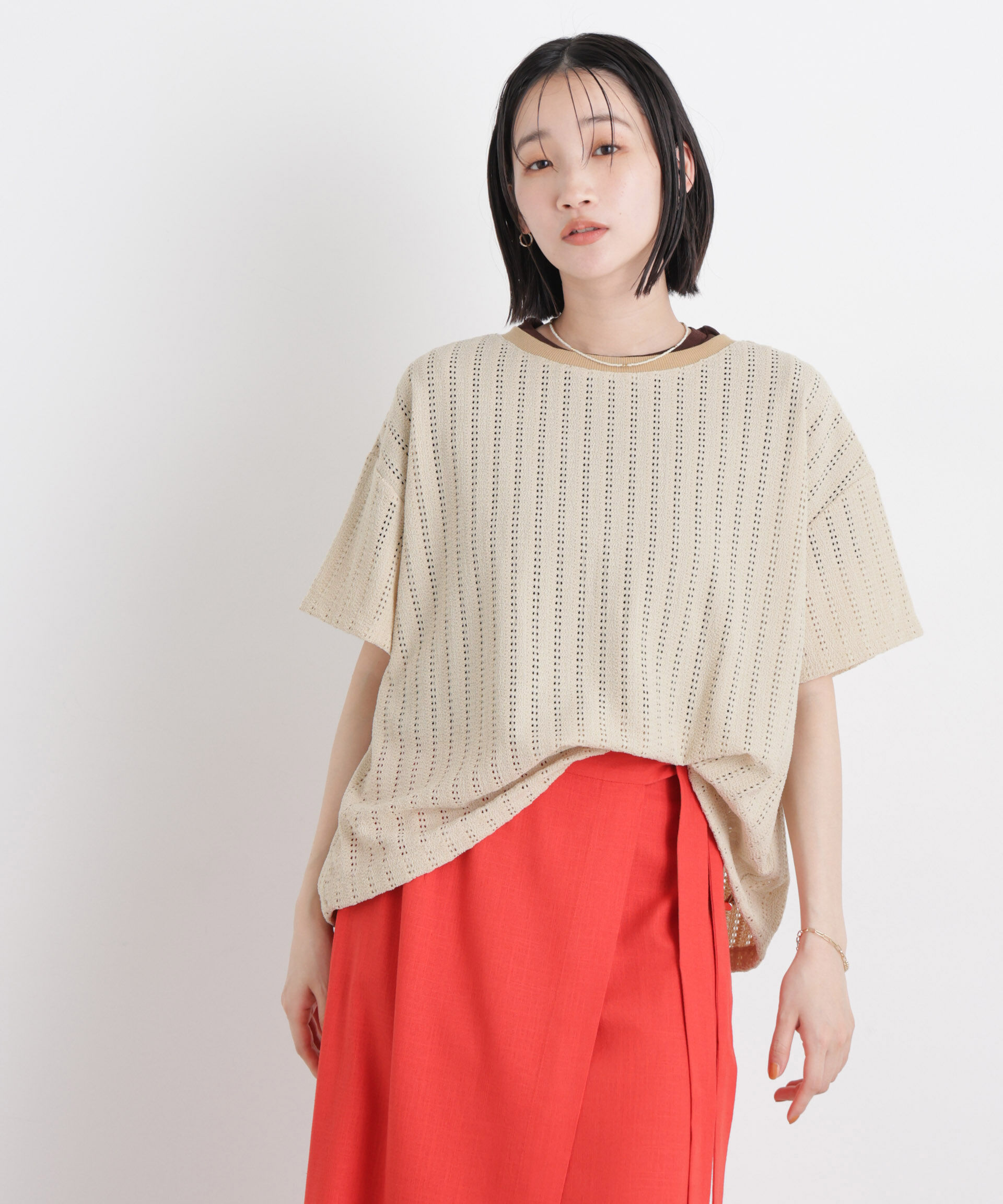 nano･universe「カットジャガードドロストヘムトップス」|Tシャツ・カットソー|ベージュ