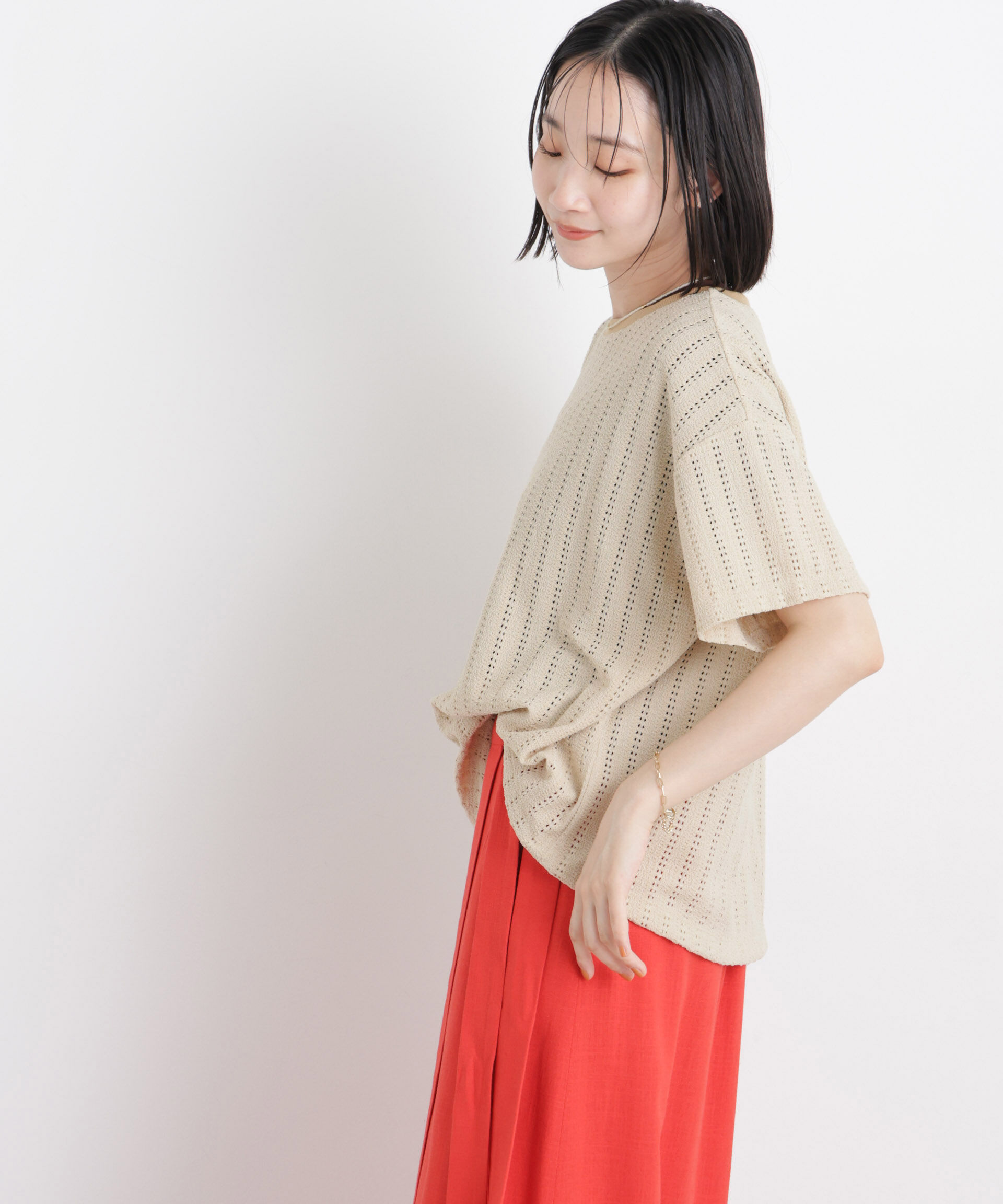 nano･universe「カットジャガードドロストヘムトップス」|Tシャツ・カットソー|