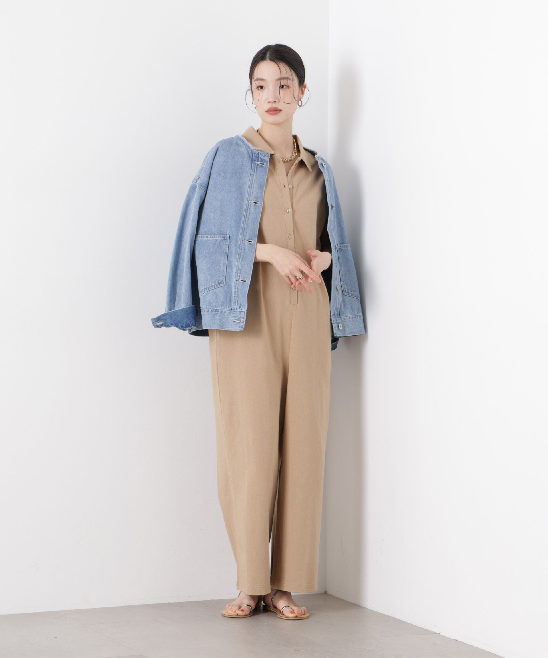 nano･universe「ポロサロペットカットパンツ」|チノ|