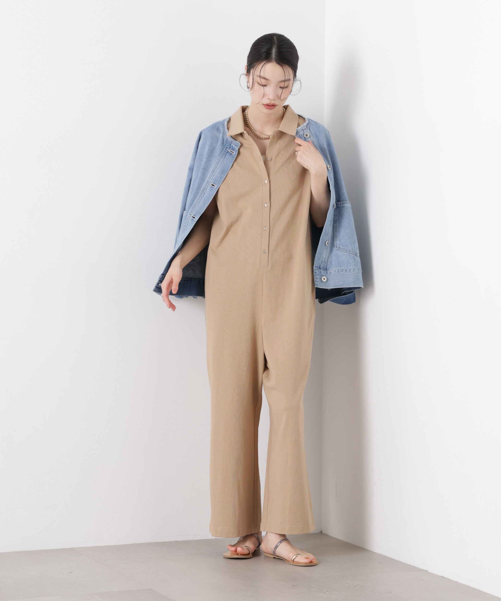 nano･universe「ポロサロペットカットパンツ」|チノ|