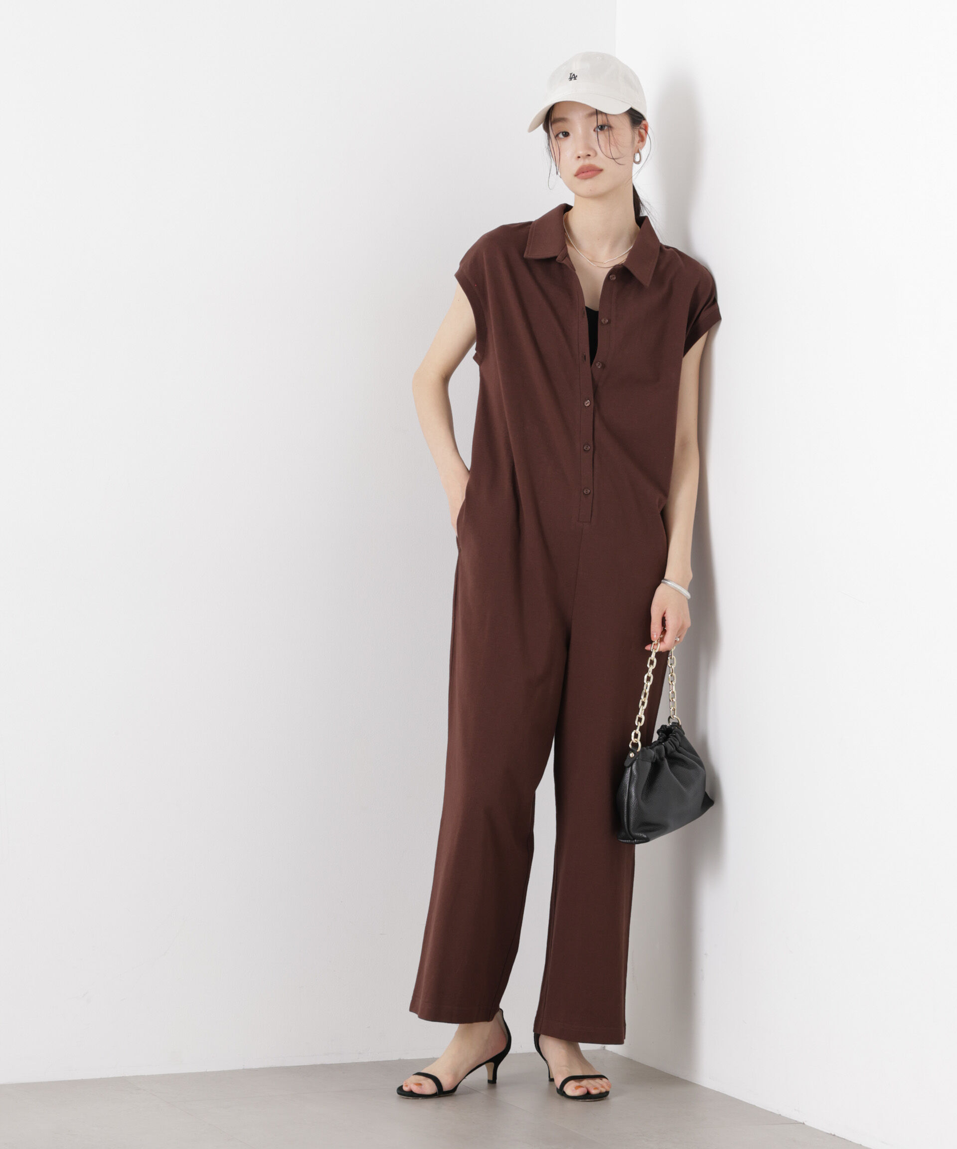 nano･universe「ポロサロペットカットパンツ」|チノ|