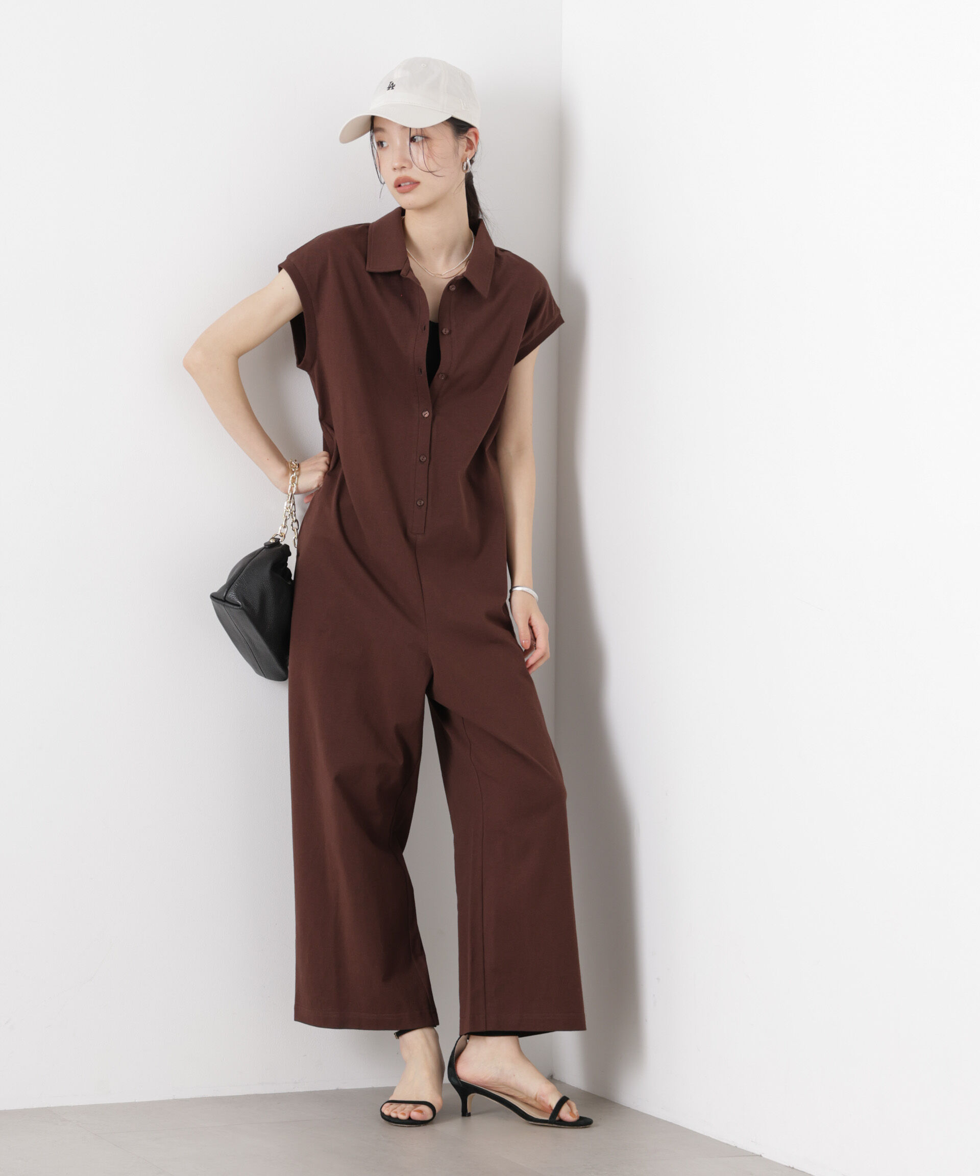 nano･universe「ポロサロペットカットパンツ」|チノ|