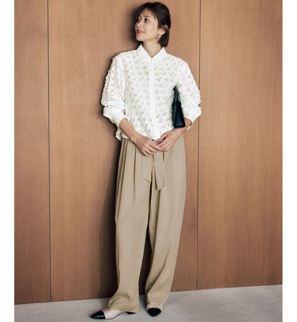 自由区「シアージオメトリックジャカードクロップド丈 ブラウス」|シャツ・ブラウス|