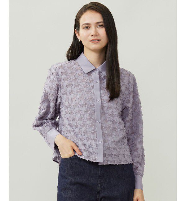 自由区「シアージオメトリックジャカードクロップド丈 ブラウス」|シャツ・ブラウス|モーヴ